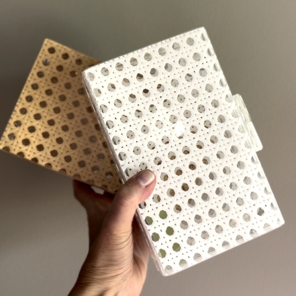 Acrylic white rattan box clutch